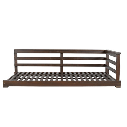 Country Patio Wooden Twin Size Swing Daybed Porch Swing Frame with 4pcs 96-inch Hemp Ropes for Backyard, Garden, Brown