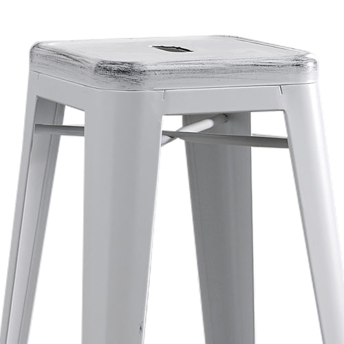 Backless Modern Light Weight Industrial Contemporary Rustic Vintage Costal Metal Bar Stools Without Back and 4 Leg Design (Set of 2) (30inch Seat, Distressed White)