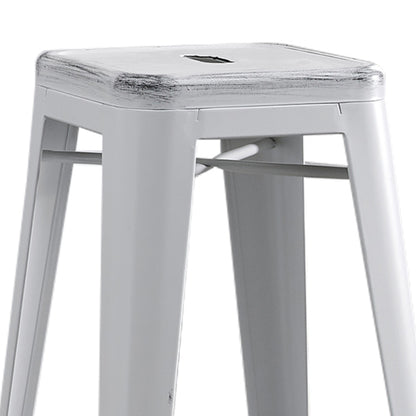 Backless Modern Light Weight Industrial Contemporary Rustic Vintage Costal Metal Bar Stools Without Back and 4 Leg Design (Set of 2) (30inch Seat, Distressed White)