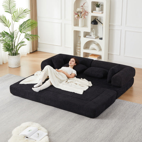 78.9 inch  Convertible Chenille Sleeper Sofa, Removable Armrest, DIY Customizable