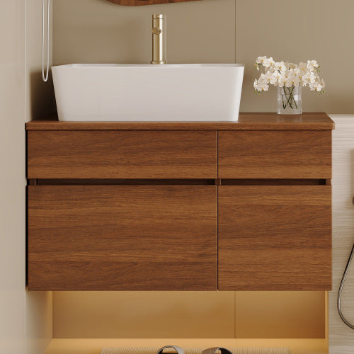 31.5inch Floating Single Bathroom Vanity with Sink High Quality Solid Wood Top Vessel Ceramic Sink