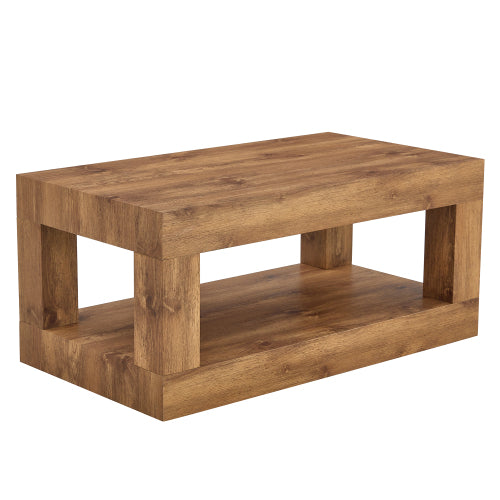 Modern 2-Tier Rectangular Coffee Table MDF Storage Center Table Walnut
