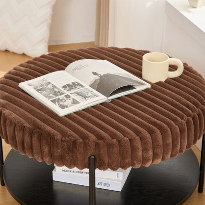 30.9 inch Round Faux Fur Ottoman Coffee Table with Storage Shelf