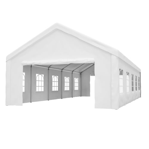 Carport Canopy 16x32 Heavy Duty, Portable Metal Carport Garage with Removable Waterproof Cover & Sidewalls, All Weather Outdoor Shelter for Cars, Trucks, Vehicles & Equipment