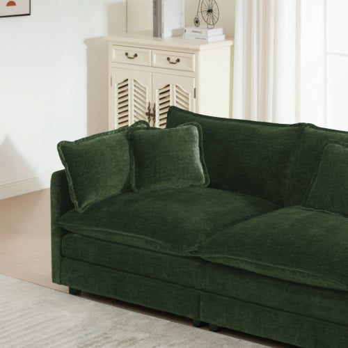 Green Chenille Modern Deep-Seat Loveseat Sofa with 4 Throw Pillows