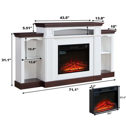 Electric Fireplace TV Stand for 70 inch TV, 23 inch Fireplace with Mantel, Living Room TV Stand with Remote Control