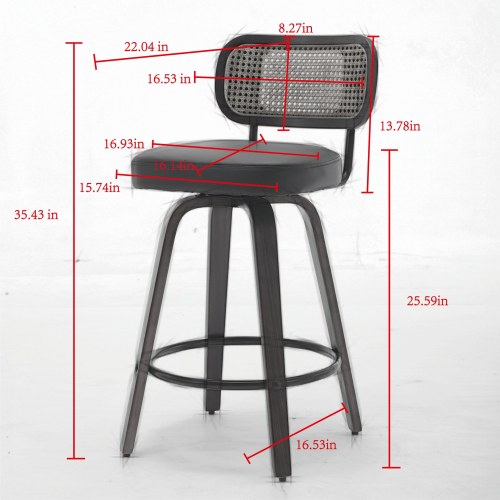 Set of 2 Counter Height Bar Stools - 26 inch Rattan Counter Height Stools with Cane Back, Upholstered Seat, Walnut Craftsmanship, Swivel Counter Stools for Island/Kitchen/Counter/Bar (Walnut /Beige)