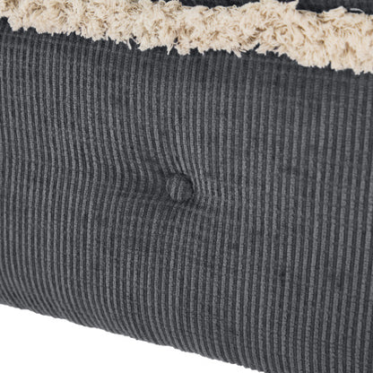 Grey Fringed Button Tufted Storage Ottoman Bench, 29.5 Inch End of Bed Shoe Stool for Bedroom Entryway