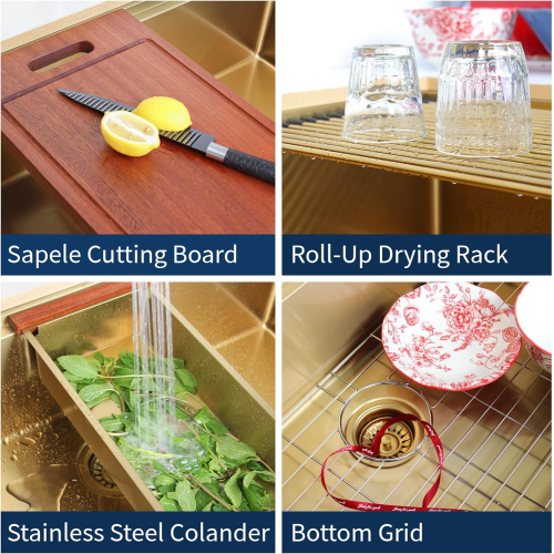 32 Gold Undermount Workstation Kitchen Sink-32 x 19 Inch 16 Gauge Stainless Steel Undermount Kitchen Sink