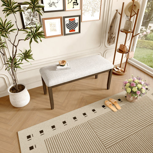 Upholstered Bench for Bedroom End of Bed,38-inch Entryway Bench for Living Room,Dining Bench with Padded Seat and Solid Wood Leg for Kitchen Bedroom,Indoor and Hallway (Bench, Beige+Brown)