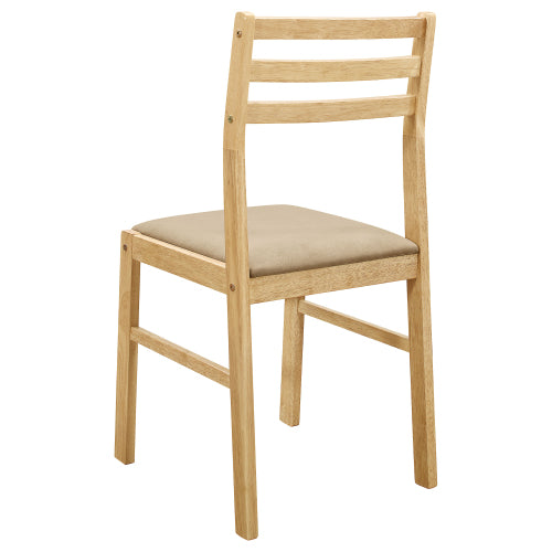 3-Piece Natural Wood Drop Leaf Dining Set, Compact Round Table with 2 Tan Fabric Upholstered Chairs