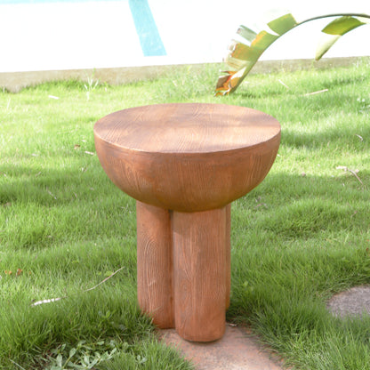 Iris Outdoor Patio Three-Legged Wood-Grain Round MGO Side Table, Brown