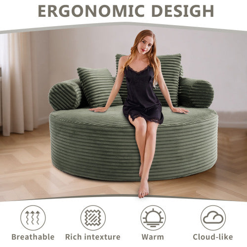Green Round Memory-Foam Sofa-Bed,Cloud Couch with 3 Pillows