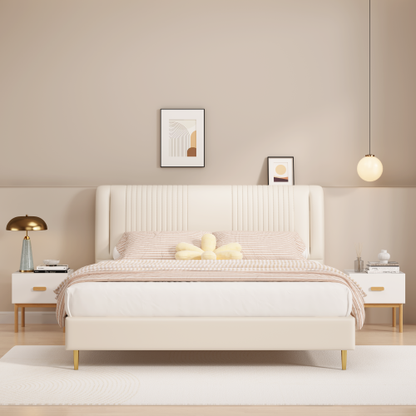 Modern White Nightstand with Drawer and Wood Legs, Minimalist Bedside Table with Handle for Bedroom, Living Room, Apartment