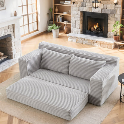 Grey Memory-Foam Compressed Corduroy Convertible Loveseat, No Assembly