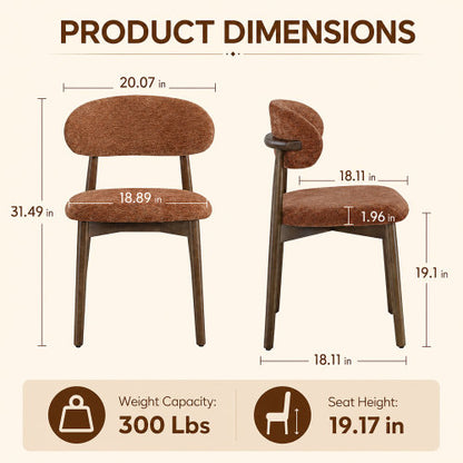Set of 4 Brown Solid Wood Dining Chairs with integrated soft fabric upholstery for comfortable seating and back support. Featuring a classic minimalist farmhouse design, they are ideal for both kitche