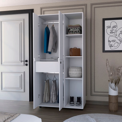 Armoire Closet with 1-Drawer, Storage Cabinets and Hanging Rods