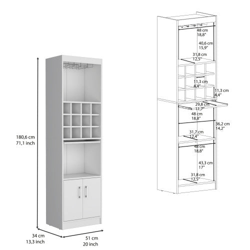 Bar Cabinet 5-Tier, Wine Cabinet, Liquor Cabinet, 12 Bottle Cubbies, 5 Shelves, White