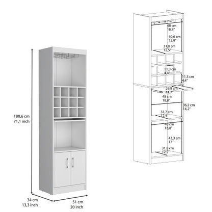 Bar Cabinet 5-Tier, Wine Cabinet, Liquor Cabinet, 12 Bottle Cubbies, 5 Shelves, White