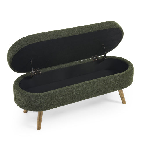 Ottoman Oval Storage Bench,Rubber Wood Legs, Green(43.5inch x16inch x16inch )