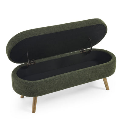 Ottoman Oval Storage Bench,Rubber Wood Legs, Green(43.5inch x16inch x16inch )