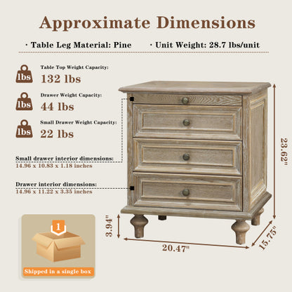 Farmhouse Nightstands with 4 Drawer,Wood Storage End Table with Hidden Pull-Out Shelf, Large Side Table with 4 Solid Wood Feet and Metal Handle,Easy Assembly,Natural