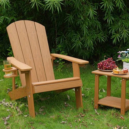 Lounge chair teak color, suitable for all seasons: Outdoor lounge chair, made of sturdy HIPS material, equipped with 304 stainless steel accessories.