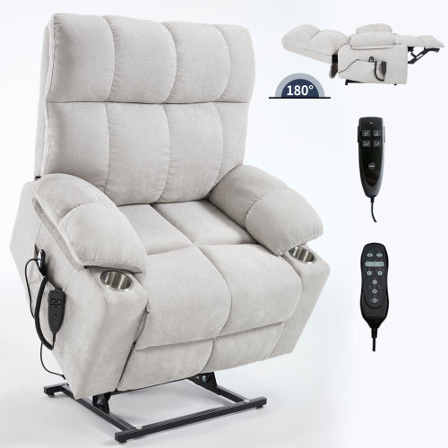 Beige Dual Motor Infinite Position Up to 350 LBS Chenille Power Lift Recliner Chair