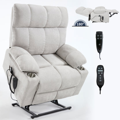 Beige Dual Motor Infinite Position Up to 350 LBS Chenille Power Lift Recliner Chair
