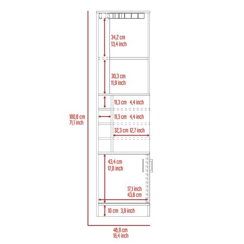 Corner Bar Cabinet, Eight Bottle Cubbies, Double Door, Two Open Shelves -Smokey Oak