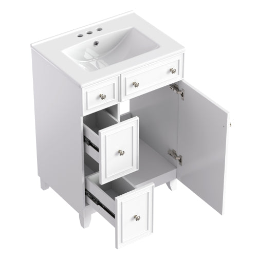 24-Inch Bathroom Vanity Cabinet with Ceramic Sink, 2 Drawers, 1 Door