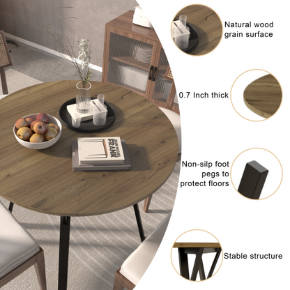 35.43 Inch Round Dining Table with MDF Top and Black Metal Legs