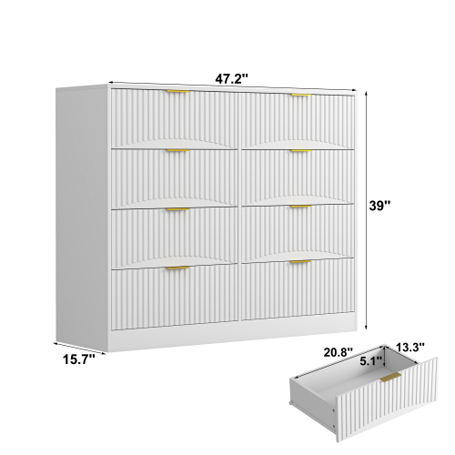 Modern 8 Drawers Dresser Chests for Bedroom,47.2" Wide Wood Chest of Drawers with Gold Metal Handle,Drawer Organizer for Bedroom,Living Room,Hallway and Entryway,White