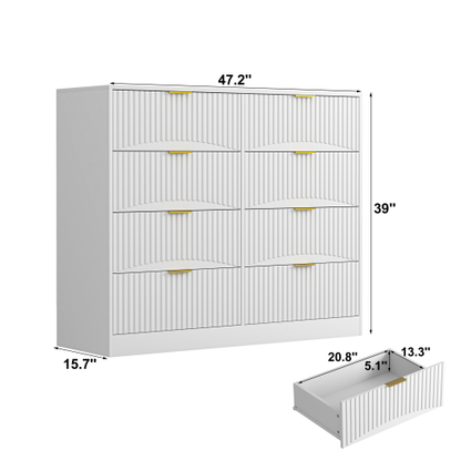 Modern 8 Drawers Dresser Chests for Bedroom,47.2" Wide Wood Chest of Drawers with Gold Metal Handle,Drawer Organizer for Bedroom,Living Room,Hallway and Entryway,White
