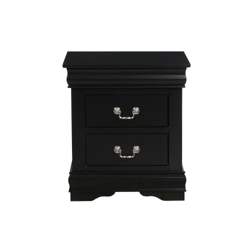 Black 2-Drawer Nightstand with Brushed Nickel Handles