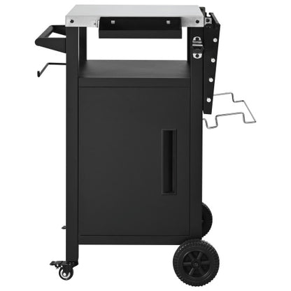 33.9 inch Outdoor Grill Cart with Drop Leaf, Outdoor Metal Bar Cart Pizza Oven Table with Wheels, Stainless Steel Top, Outdoor Kitchen Island with Storage Cabinet & Spice & Paper Rack for BBQ, Waterpr