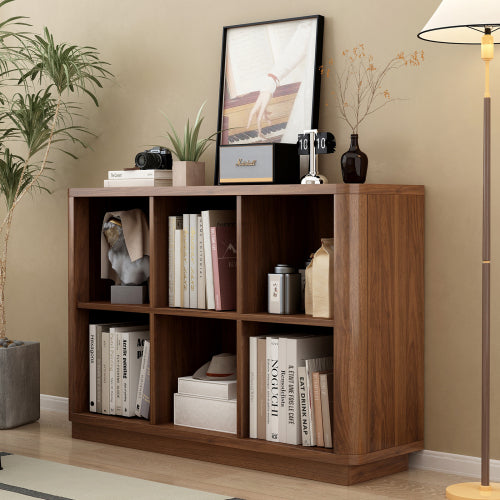 40 Inch Wide 6-Cube Curved Edge Low Horizontal Farmhouse Bookcase