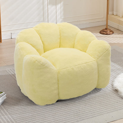Yellow Lotus-Shape Compression Bean Bag Sofa with Pull Ring, No Assembly