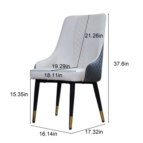 Modern PU Leather Dining Chairs Set of 2, Ergonomic High Back Chairs with Carbon Steel Legs, Blue White