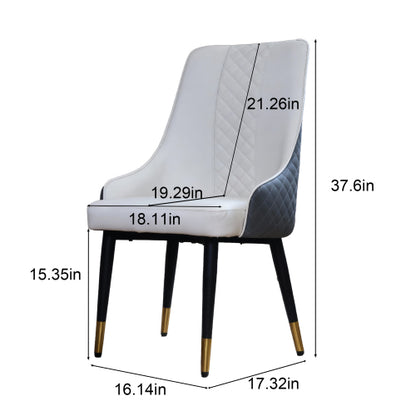Modern PU Leather Dining Chairs Set of 2, Ergonomic High Back Chairs with Carbon Steel Legs, Blue White