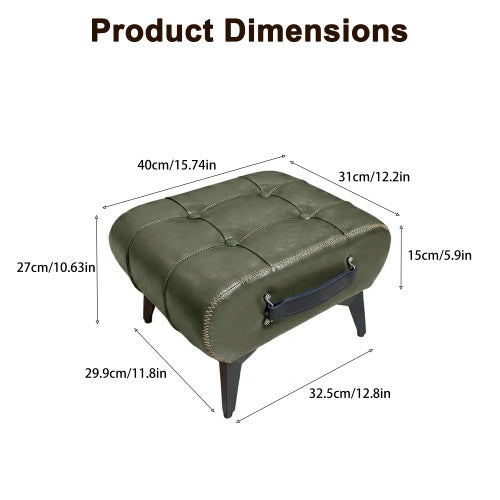 Tufted Faux Leather Rectangular Storage Ottoman with Handle, Metal Leg Multiuse Foot Stool for Entryway Apartment