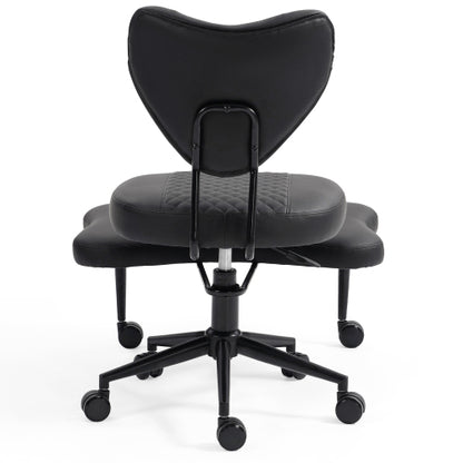 Upgraded Ergonomic Cross Legged Swivel Chair, Adjustable Height and PU Leather, Meditation& ADHA Chair with Back Support, Home and Office,Yoga Chair, Black