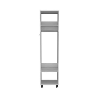 Cluster 63" Tall Wardrove with Mirror, Three Shelves, Casters and Hanging Rod, Armoire, Bedroom Clothes Storage, Cabinet Organizer