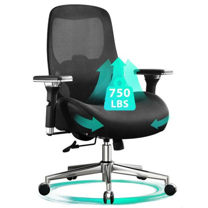 Big and Tall Office Chair with Wide Thick Seat Cushion for Heavy People Ergonomic Computer Mesh Desk Chairs with 4D Armrests, Adjustable Lumbar Support for Adults 8 Hours daliy Work