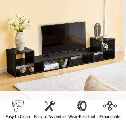 Adjustable Freestyle Modular Black TV Console Multi Compartment Open Storage Entertainment Center