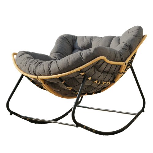 Larger Outdoor Rocking Chair, Patio Egg Rocking Chair, Indoor Papasan Chair, Rattan Wicker Lounge Chair, Modern Royal Chair for Bedroom, Living Room, Porch, Garden,Lawn-Dark Grey