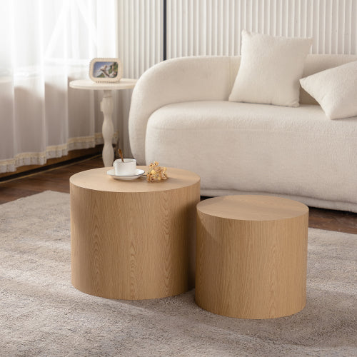 Set of 2 Nesting Coffee Tables Round MDF Wood Modern Space Saving Living Room Tables