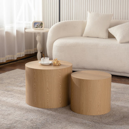 Set of 2 Nesting Coffee Tables Round MDF Wood Modern Space Saving Living Room Tables
