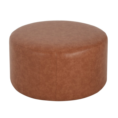 30 Inch Cognac Brown PU Leather Round Ottoman, Upholstered Modular Foot Stool with Pocket Coil Spring Support