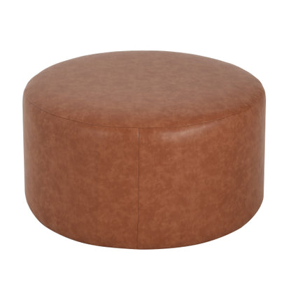 30 Inch Cognac Brown PU Leather Round Ottoman, Upholstered Modular Foot Stool with Pocket Coil Spring Support